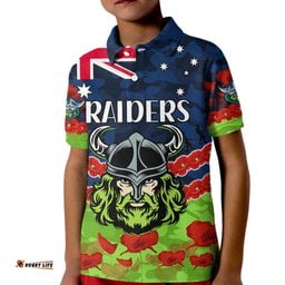 Raiders Rugby ANZAC Kid Polo Shirt Lest We Forget
