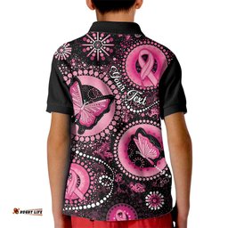 Personalised Australia Indigenous Kid Polo Shirt Breast Cancer Ribbon Think Pink - Black Version