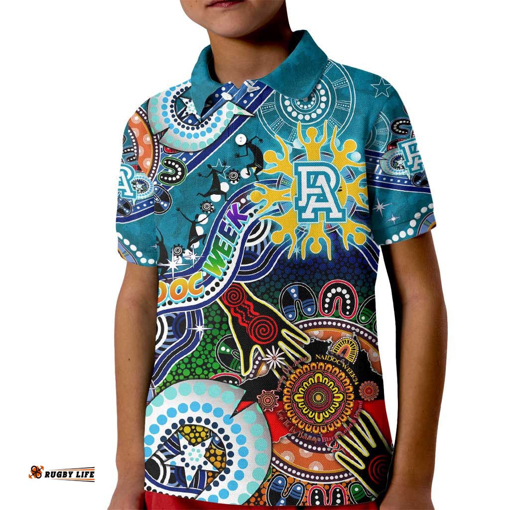 Custom NAIDOC Week 2024 Port Adelaide Power Kid Polo Shirt Australia Aboriginal Dot Painting