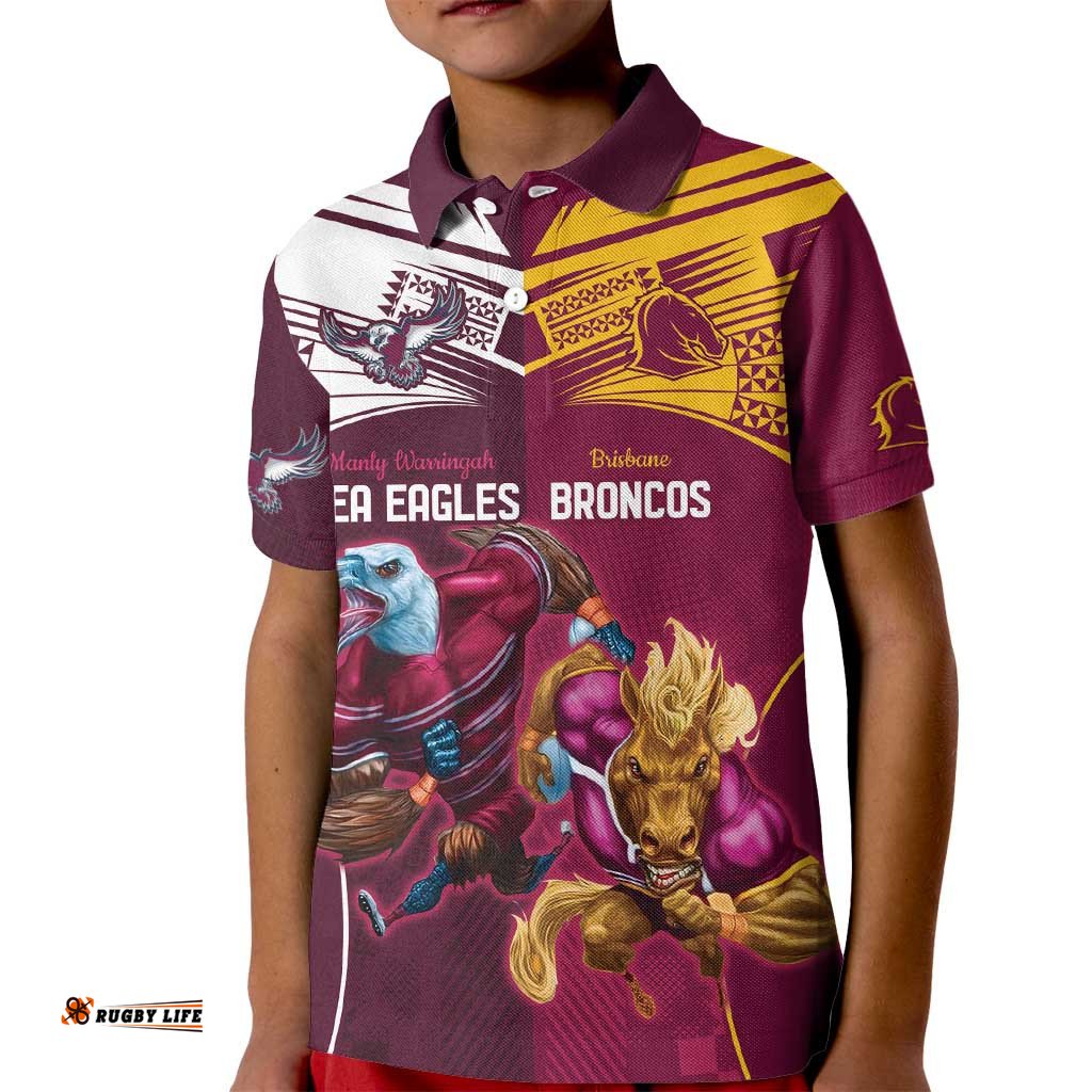 Custom Sea Eagles And Broncos Rugby Kid Polo Shirt Sporty Style