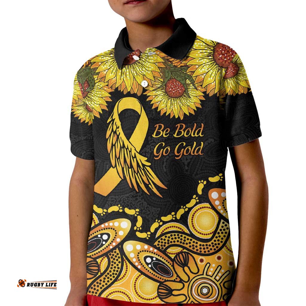 Be Bold Go Gold Aboriginal Ribbon Childhood Personalised Kid Polo Shirt