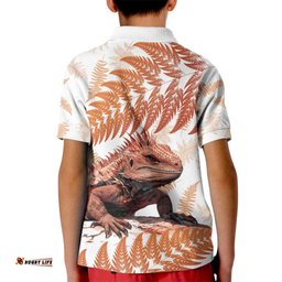 Red New Zealand Tuatara Kid Polo Shirt Aotearoa Sphenodon Punctatus Silver Fern