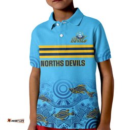 Personalised Australia Rugby Kid Polo Shirt Norths Devils Indigenous Art