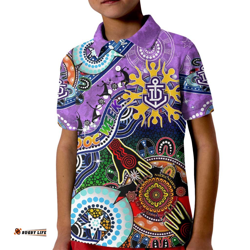 Custom NAIDOC Week 2024 Fremantle Dockers Freo Kid Polo Shirt Australia Aboriginal Dot Painting