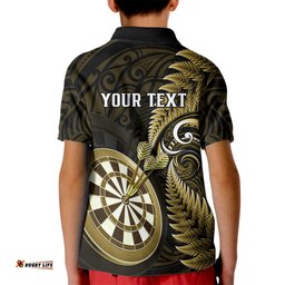 Personalised New Zealand Darts Kid Polo Shirt Happiness Is A Tight Threesome Maori Gold