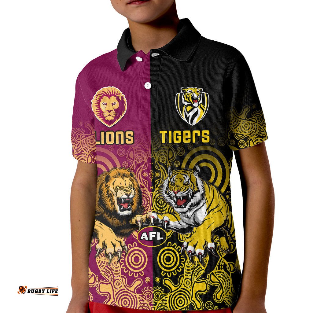 Personalised Richmond And Brisbane Lions Football Kid Polo Shirt Indigenous Art Version