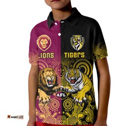 Personalised Richmond And Brisbane Lions Football Kid Polo Shirt Indigenous Art Version