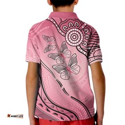 Pink Aboriginal Butterfly Ribbon Cancer Kid Polo Shirt