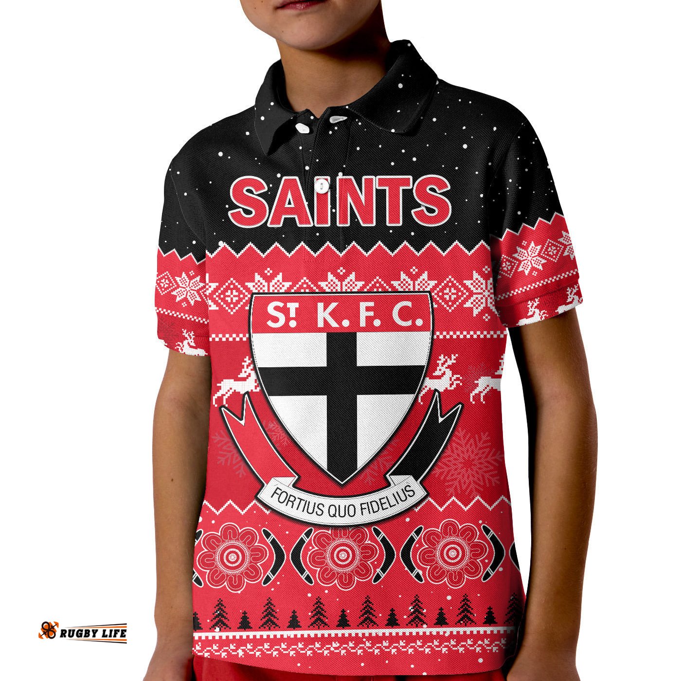 St Kilda Football Polo Shirt KID Saints Indigenous Merry Christmas