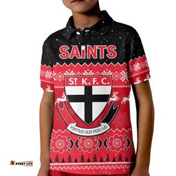 St Kilda Football Polo Shirt KID Saints Indigenous Merry Christmas