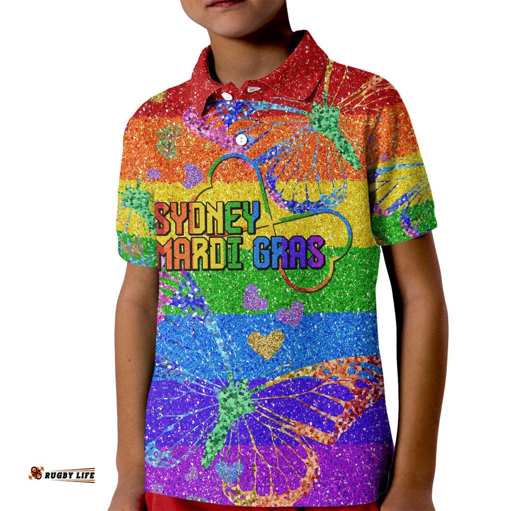 Sydney Mardi Gras Kid Polo Shirt Pride Rainbow Glitter Colorful Style