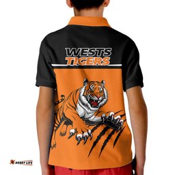 Wests Tigers Rugby Kid Polo Shirt Orange Simple Style