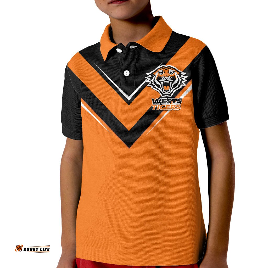 Wests Tigers Rugby Kid Polo Shirt Orange Simple Style