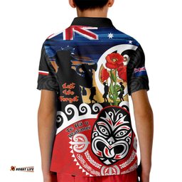 New Zealand Waitangi And ANZAC Day Kid Polo Shirt Aotearoa Maori Tiki With Last Post