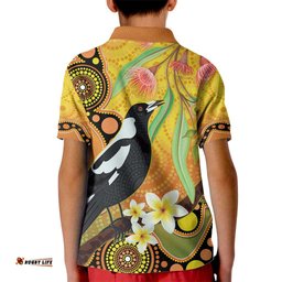 Australia Eucalyptus Flower And Magpie Kid Polo Shirt Aboriginal Art