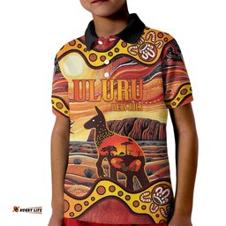Northern Territory Uluru Kid Polo Shirt Ayers Rock Kangaroo Aboriginal Art