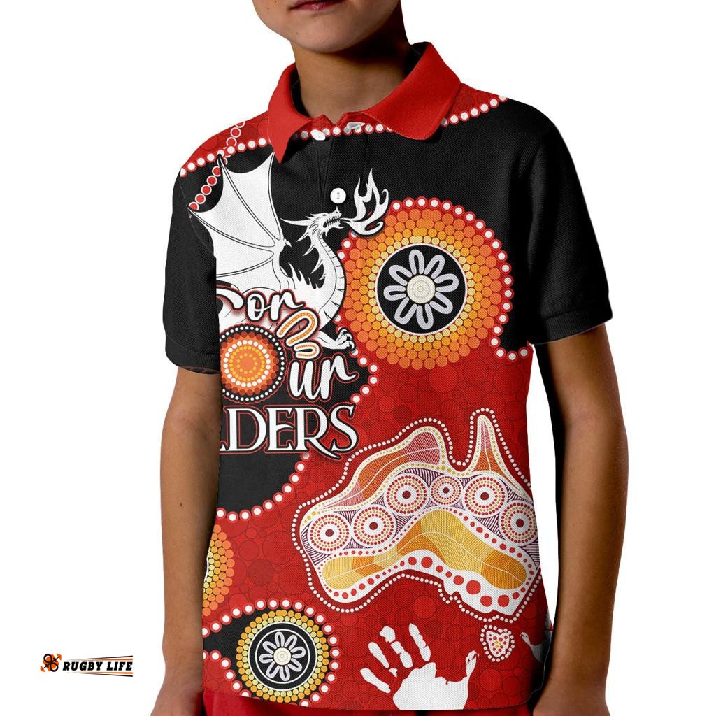 Personalised NAIDOC WeekNRL Dragons For Our Elders Kid Polo Shirt