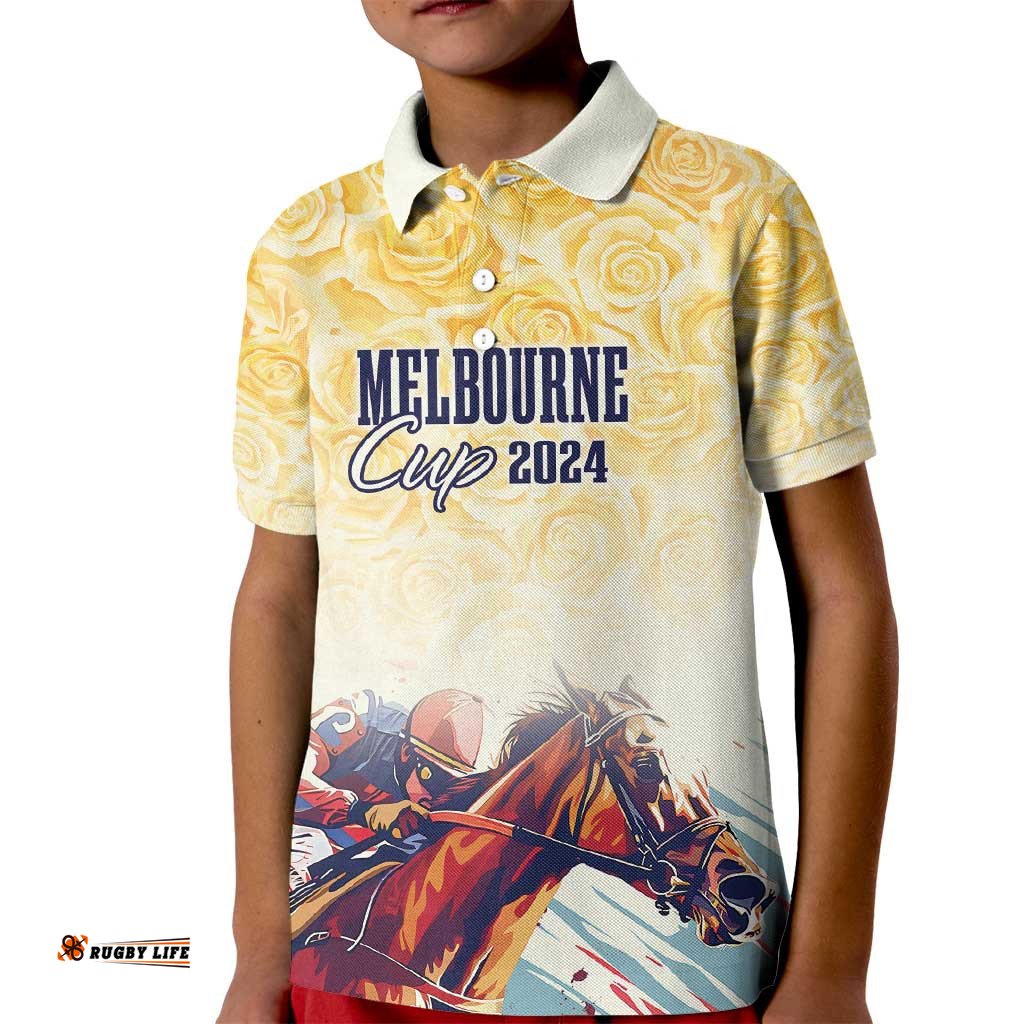 Melbourne Horse Racing Kid Polo Shirt Yellow Rose Champion