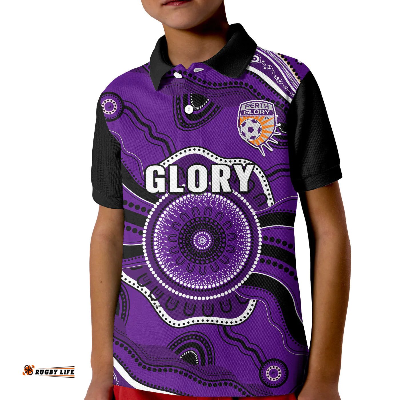 Perth Glory Football Polo Shirt KID Dot Painting Style