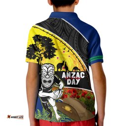 Warriors Rugby ANZAC Day Kid Polo Shirt New Zealand Wahs Tiki Mascot Rosemary Starry Night