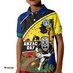 Warriors Rugby ANZAC Day Kid Polo Shirt New Zealand Wahs Tiki Mascot Rosemary Starry Night