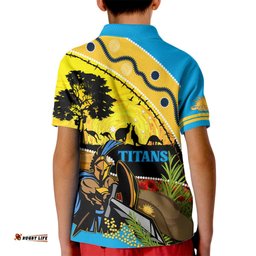 Titans Rugby ANZAC Day Kid Polo Shirt GLD Mascot Rosemary Starry Night