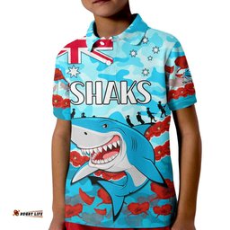 Sharks Rugby ANZAC Kid Polo Shirt Lest We Forget