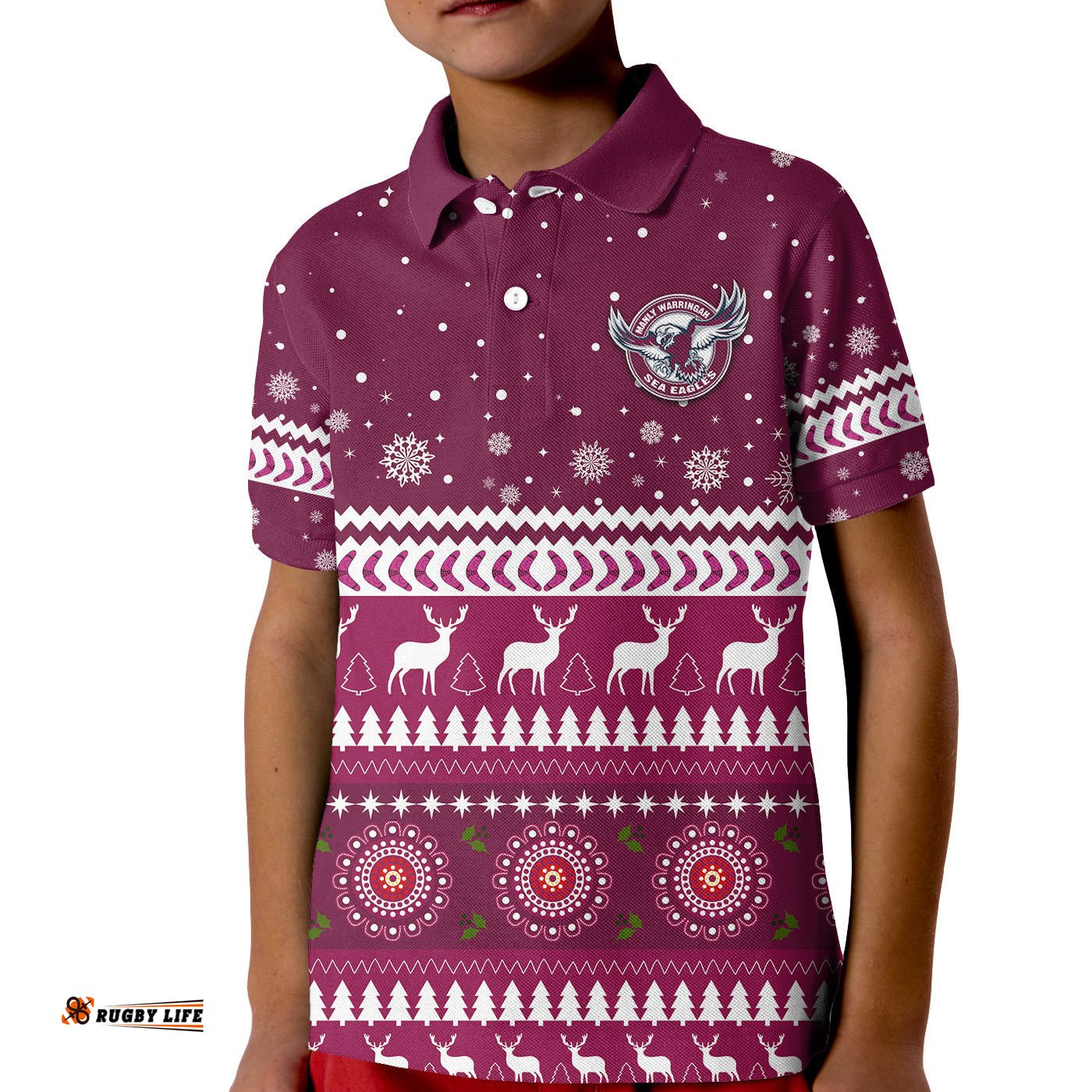 Sea Eagles Christmas Polo Shirt KID Manly Warringah