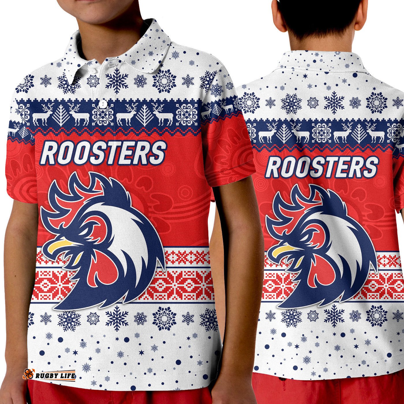 Sydney Roosters Polo Shirt KID Christmas Simple Style - White