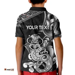 Personalised New Zealand Potae Pango Cricket Kid Polo Shirt Special Maori Hei Tiki Tribal Tattoo