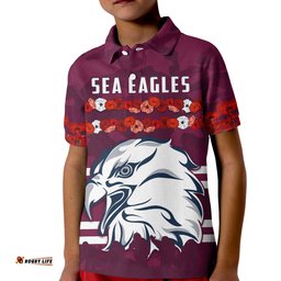 Sea Eagles Anzac Day Polo Shirt KID Poppy Lest We Forget