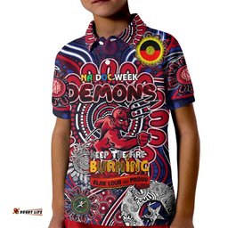 Custom Melbourne Demons NAIDOC Week 2024 Kid Polo Shirt Mascot Football