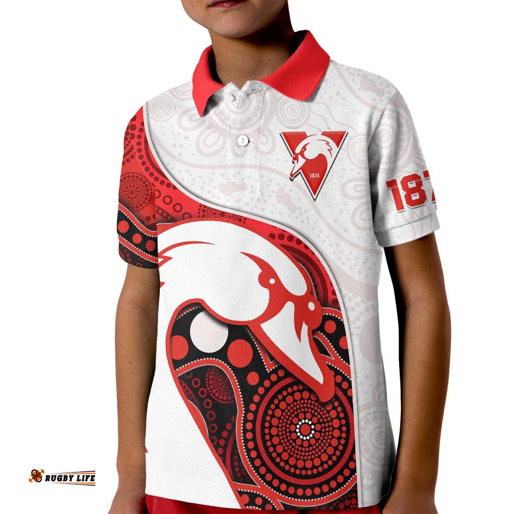 Swans Football Kid Polo Shirt Go Swannies Indigenous Art