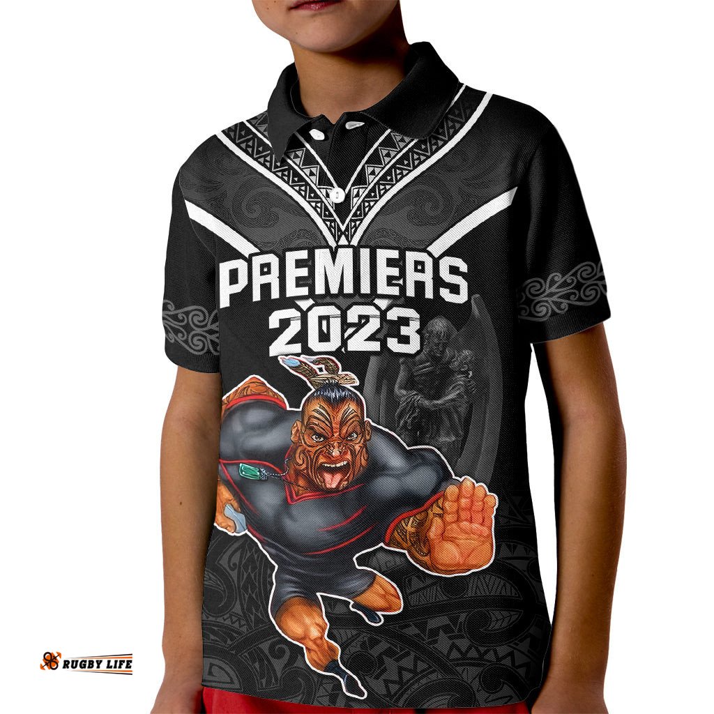 Warriors PermierKid Polo Shirt The Wahs Mascot with Maori Tattoo