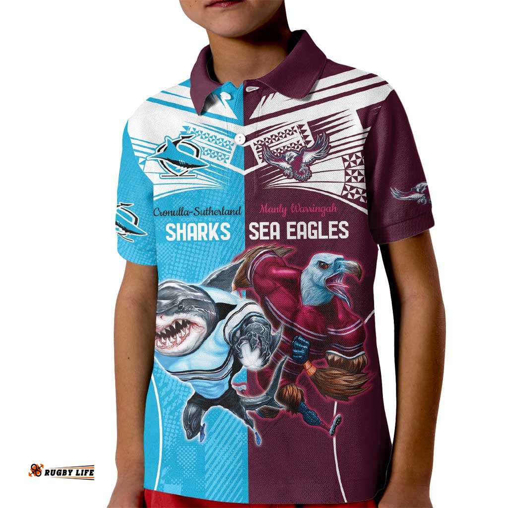 Custom Sea Eagles And Sharks Rugby Kid Polo Shirt Sporty Style