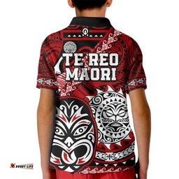 Te Reo Maori New Zealand Kid Polo Shirt Aotearoa Kia Haka Maori Tribal Tattoo Red Style