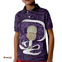 Purple New Zealand Eel Kid Polo Shirt Aotearoa Maori Tuna With Kotiate Weapon