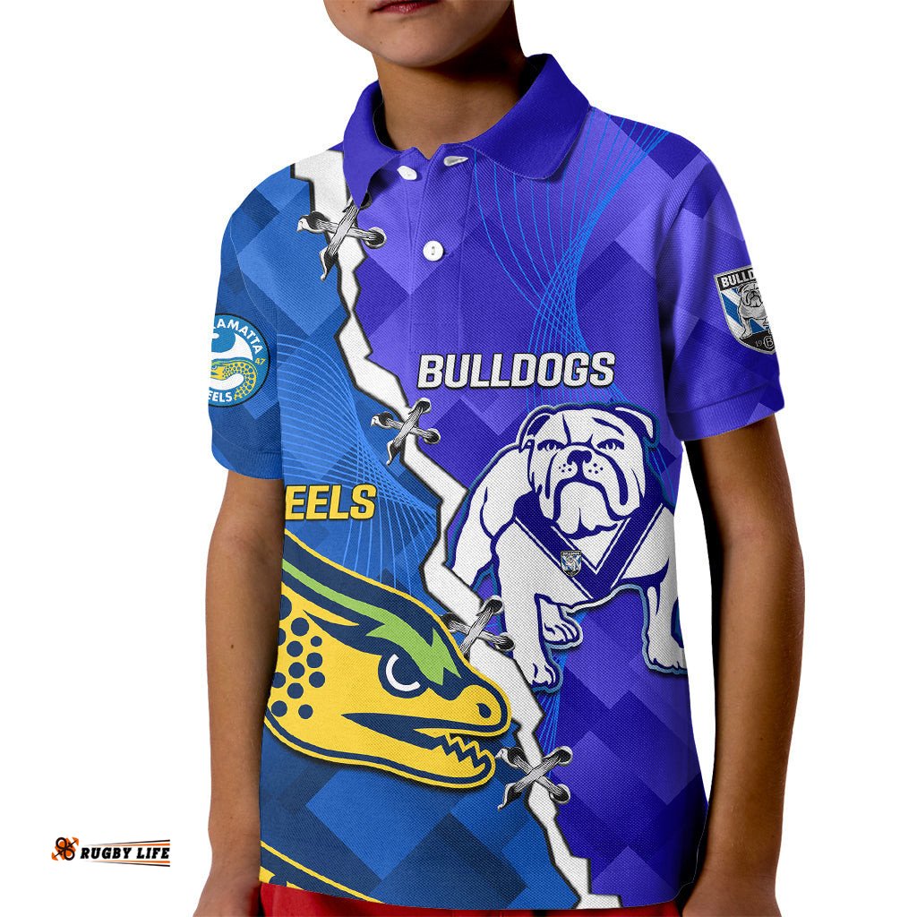 Personalised Bulldogs Mix Parramatta Eels Rugby Kid Polo Shirt Sporty Version