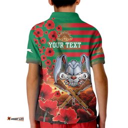 Personalised Rabbitohs Rugby ANZAC Kid Polo Shirt Starry Night and Field of Poppies