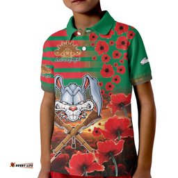 Personalised Rabbitohs Rugby ANZAC Kid Polo Shirt Starry Night and Field of Poppies