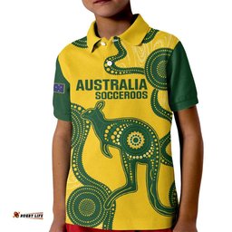 Custom Australia Soccer Kid Polo Shirt Go Socceroos Kangaroo With Indigenous Art