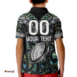 Custom New Zealand Kid Polo Shirt Maori Rugby Tattoo Papua Shell