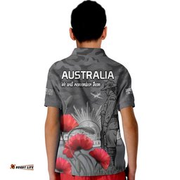 Remembrance Day Kid Polo Shirt Soldier Australian Army Rising Sun With Red Poppy