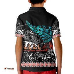 Personalised New Zealand Waka Kid Polo Shirt Aotearoa Maori Silver Fern Pattern