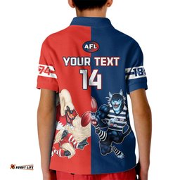 Personalised Swans And Cats Football Kid Polo Shirt Sydney Mix Geelong Sporty Version