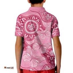 Australia Indigenous Kid Polo Shirt Breast Cancer Pink Aboriginal Butterfly