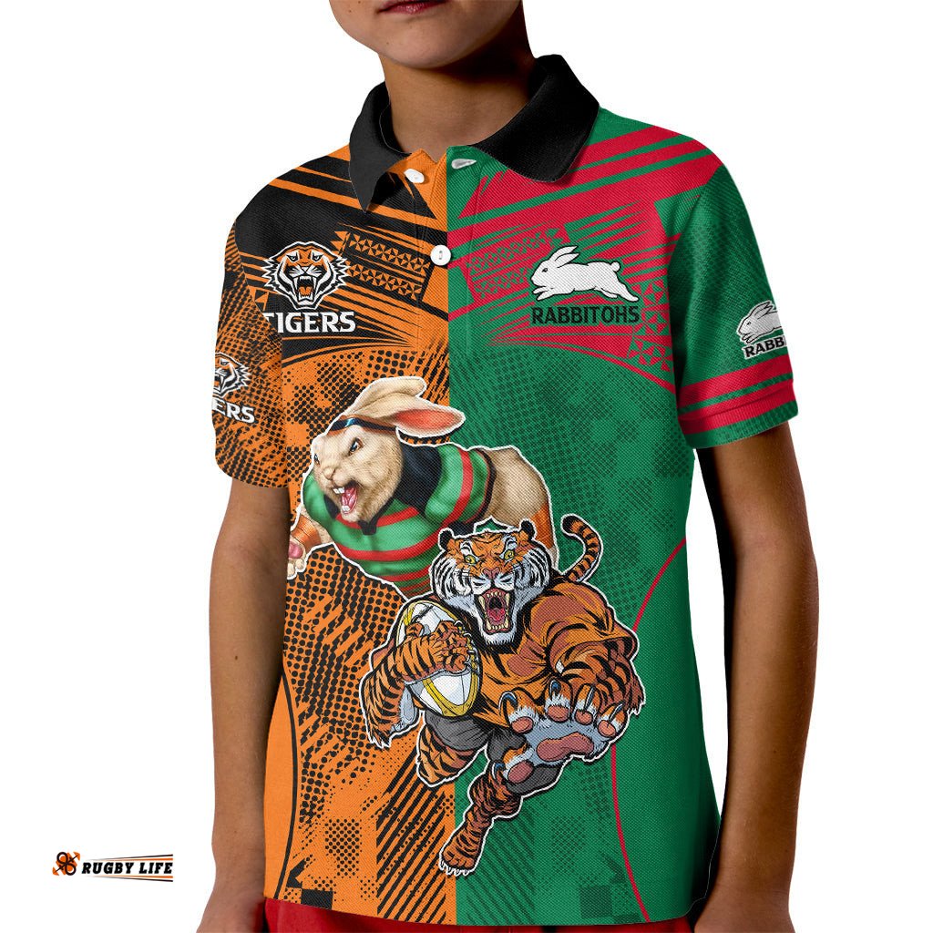 Wests Tigers and Rabbitohs Rugby Kid Polo Shirt Sporty Style