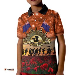 The Rising Sun Badge ANZAC Kid Polo Shirt Last Post Field of Poppy Starry Night Style