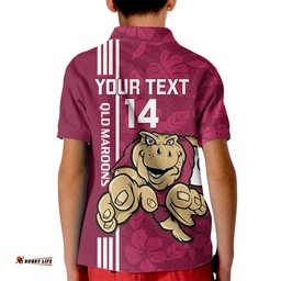 Custom QLD Maroons Rugby Kid Polo Shirt Cane Toads Polynesian Pattern Tropical Vibes