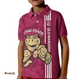 Custom QLD Maroons Rugby Kid Polo Shirt Cane Toads Polynesian Pattern Tropical Vibes